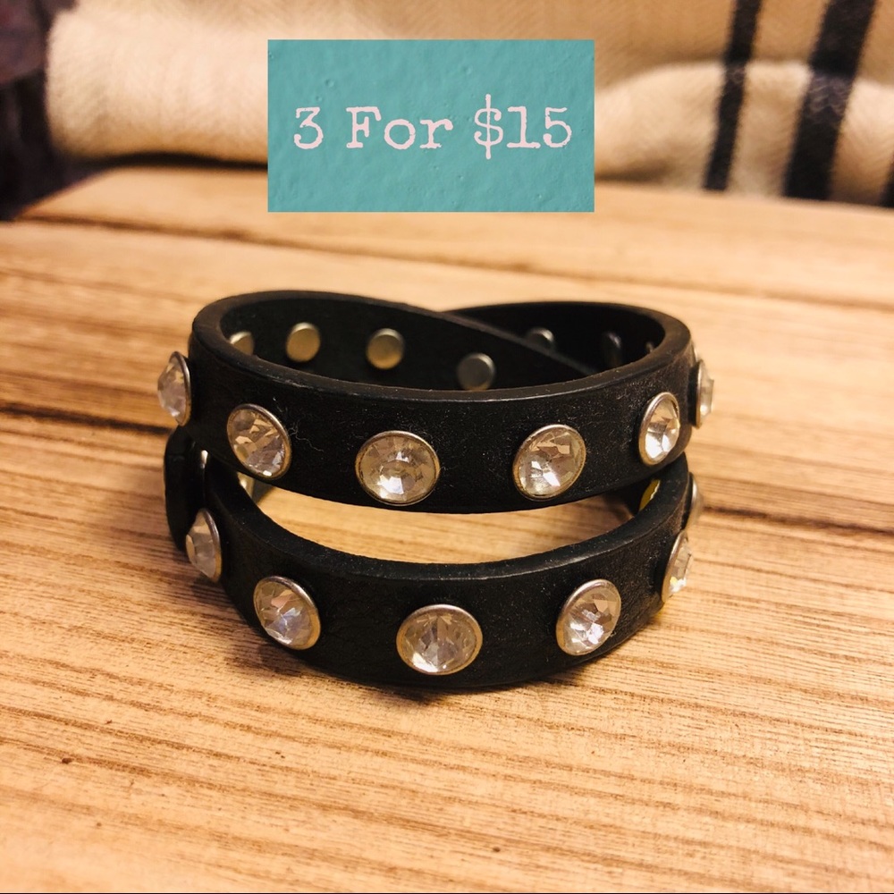 LEATHER LIKE & Rhinestone Wrap Bracelet NOW 3/$10